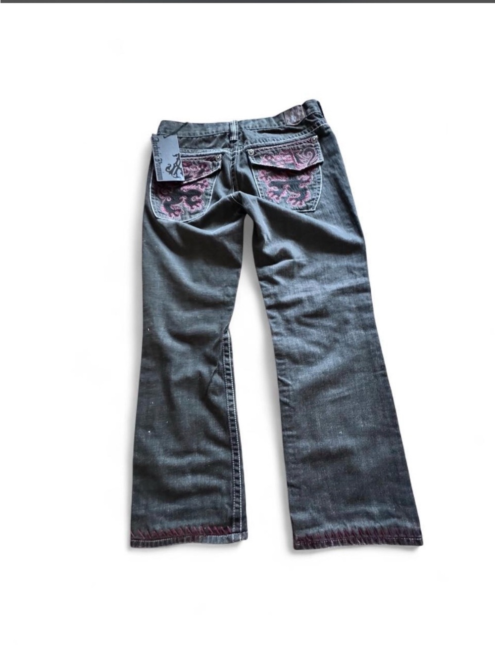 Men's Dark Wash Flare Jeans with Pink Embroidered Back Pockets
